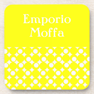 Yellow Mod Ball Design @ Emporio Moffa with text Beverage Coaster
