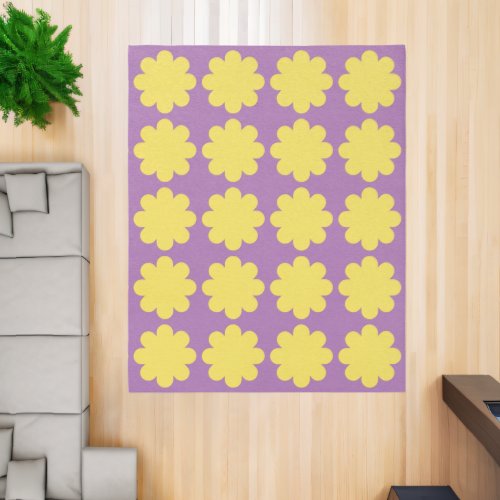 Yellow Mod Flower on Purple Rug Large