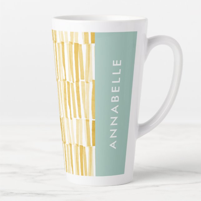 Yellow modern abstract pattern personalised gift c latte mug (Right)