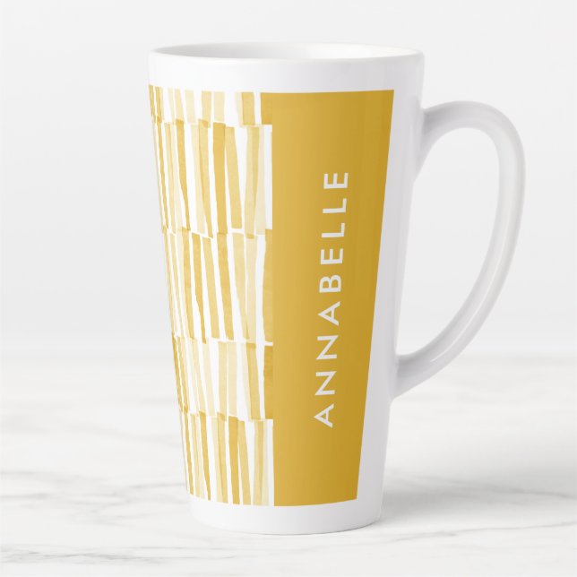 Yellow modern abstract pattern personalised gift latte mug (Right)