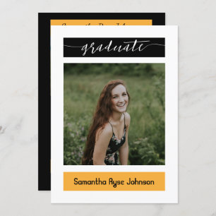 Yellow Modern Block 3-Photo Graduation Invitation