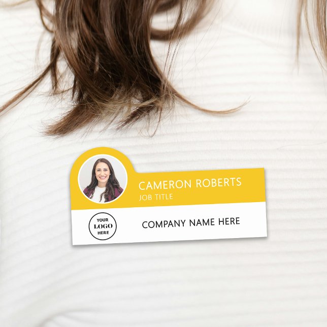 Yellow Modern Business Logo Photo Employee Name Tag (Creator Uploaded)