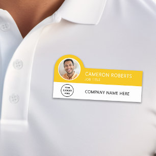 Yellow Modern Business Logo Photo Employee Name Tag