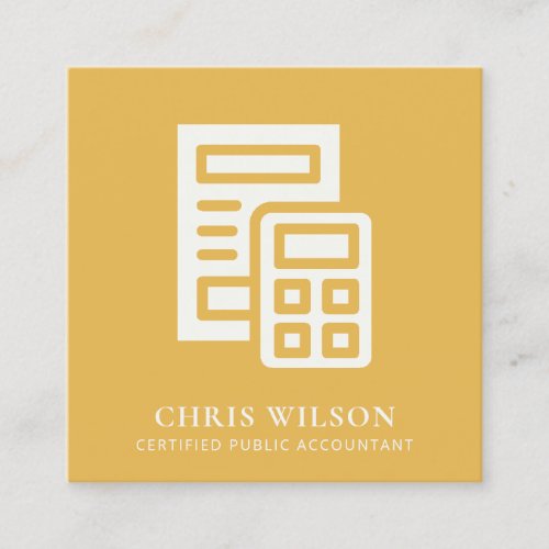 YELLOW MODERN CALCULATION ICON ACCOUNTING TAX SQUARE BUSINESS CARD