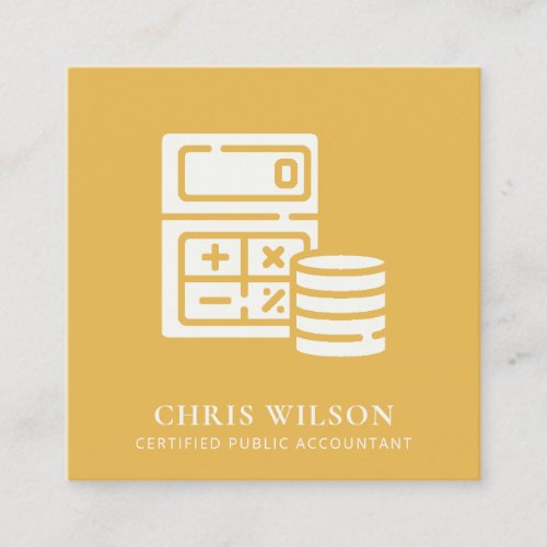YELLOW MODERN CALCULATOR COIN ICON ACCOUNTING TAX SQUARE BUSINESS CARD