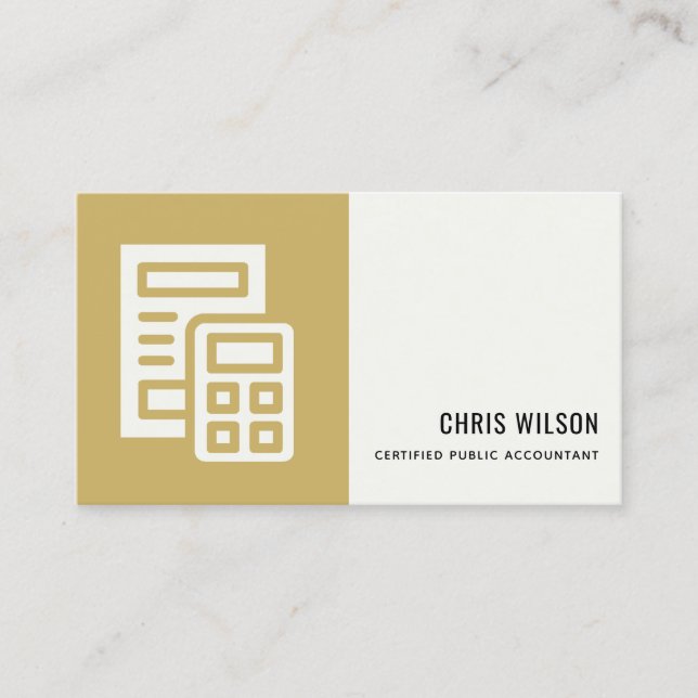 YELLOW MODERN CALCULATOR ICON ACCOUNTING TAX BUSINESS CARD (Front)