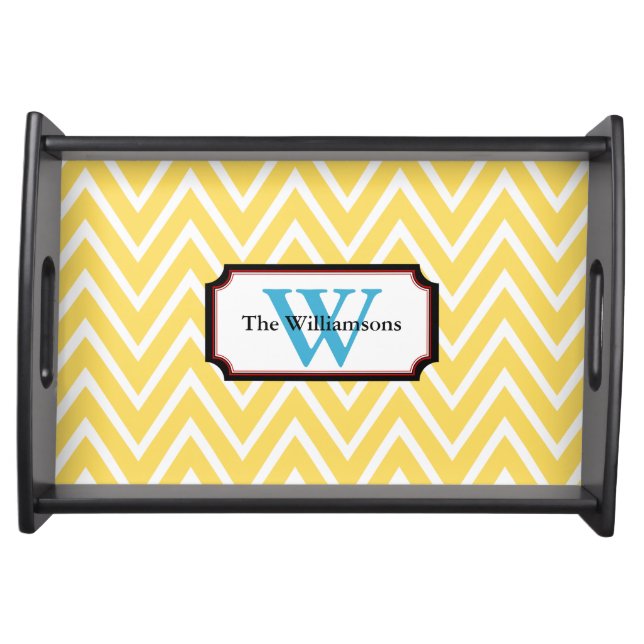 Yellow Modern Chevron Monogram Serving Tray (Front)