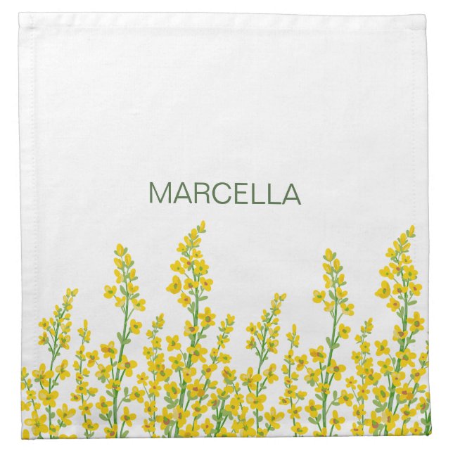 Yellow Modern Citrine Floral Blooms  Cloth Napkin (Front)