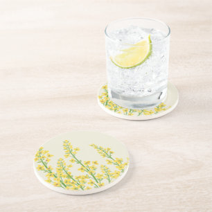 Yellow Modern Citrine Floral Blooms Coaster