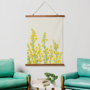 Yellow Modern Citrine Floral Blooms Hanging Tapestry