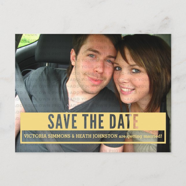 Yellow Modern Cut Out Save the Date Postcard (Front)