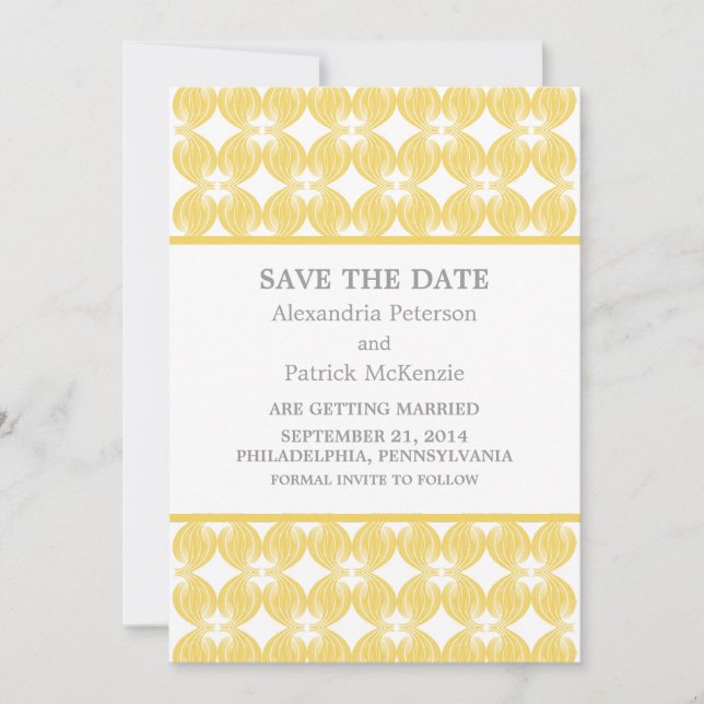Yellow Modern Deco Save the Date Invite (Front)