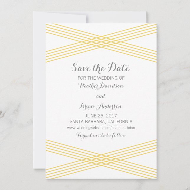 Yellow Modern Deco Save the Date Invite (Front)