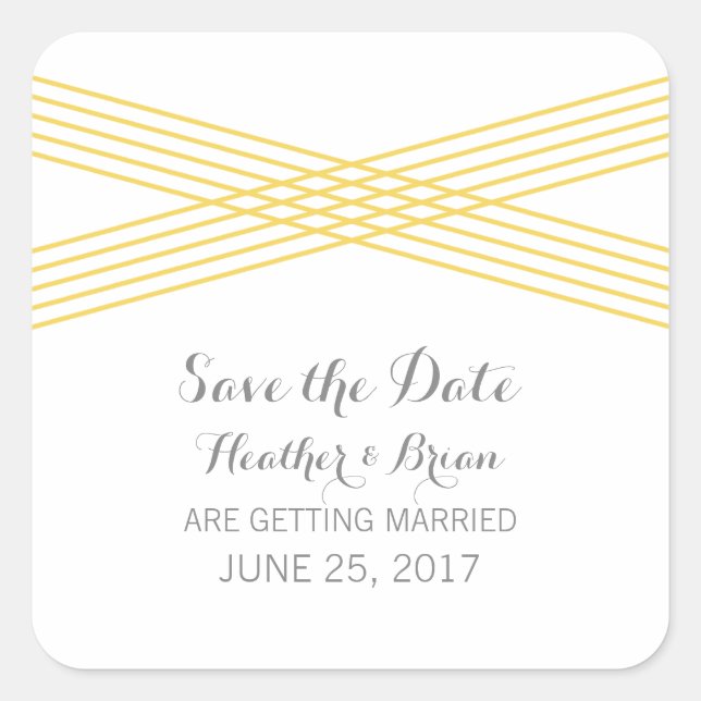 Yellow Modern Deco Save the Date Stickers (Front)