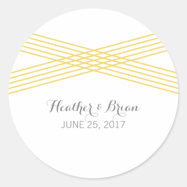 Yellow Modern Deco Wedding Stickers (Front)