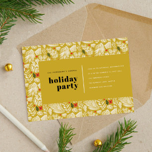 Yellow Modern Festive Botanical Holiday Party Card