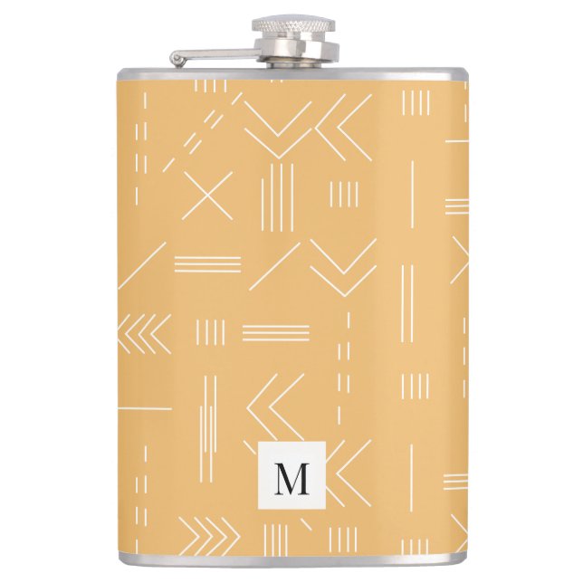 Yellow Modern Geometric Pattern Custom Monogram Flask (Front)