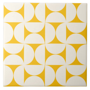 Yellow Modern Geometric Semi circles Tile