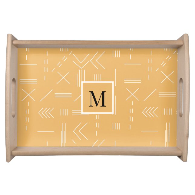 Yellow Modern Gorgeous Geometric Custom Monogram Serving Tray (Front)