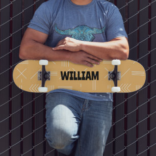 Yellow Modern Gorgeous Geometric Custom Monogram Skateboard