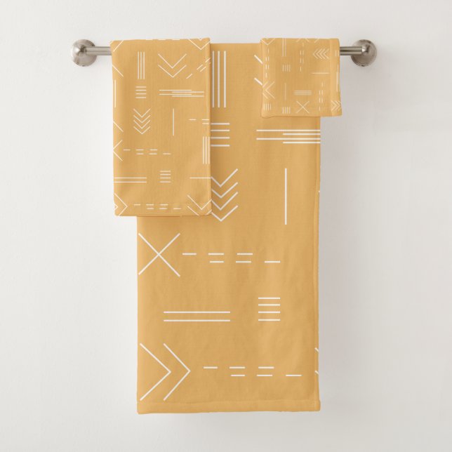 Yellow Modern Gorgeous Geometric Pattern Bath Towel Set (Insitu)