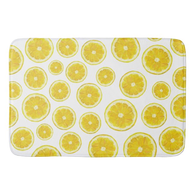 Yellow modern lemon slice fresh fruit  bath mat (Front)