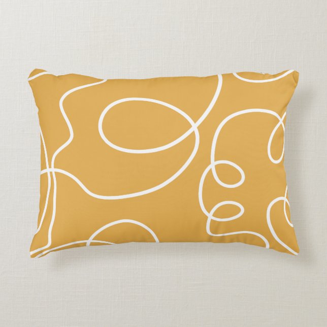 Yellow Modern Minimal Line Brush Strokes Accent Pillow (Front)