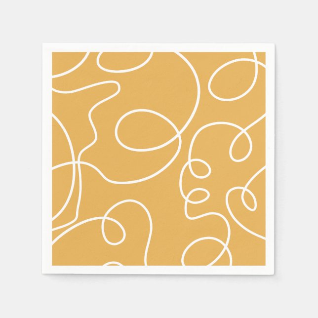Yellow Modern Minimal Line Brush Strokes Napkins (Front)