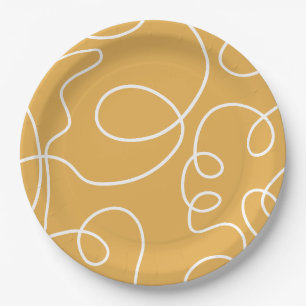 Yellow Modern Minimal Line Brush Strokes Paper Plates