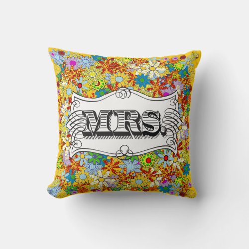 Yellow Modern Mrs Bride Floral Pattern Pillow