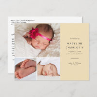 Yellow Modern Multi-Photo Birth Announcement Postcard