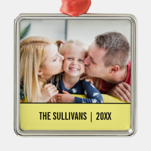 Yellow Modern Personalized Photo and custom text Metal Ornament