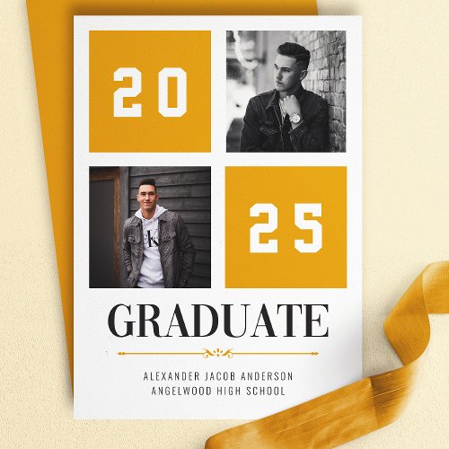 Yellow Modern Photo Collage Grad Announcement