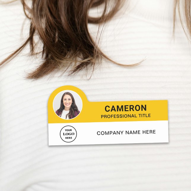 Yellow Modern Photo Company Logo Employee Name Tag (Creator Uploaded)