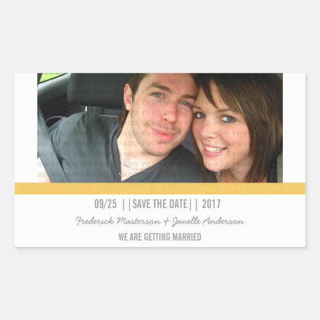 Yellow Modern Photo Save the Date Stickers (Front)