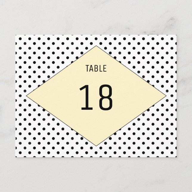 Yellow Modern Polka Dots Table Number Postcard (Front)