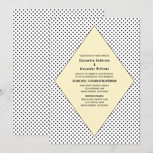 Yellow Modern Polka Dots Wedding Invite (Front/Back)