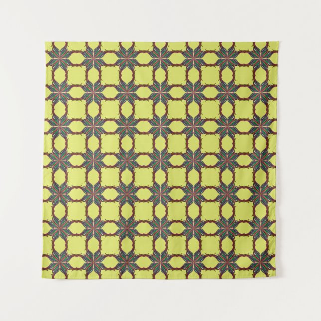 Yellow modern psychedelic mandala pattern tapestry (Front)