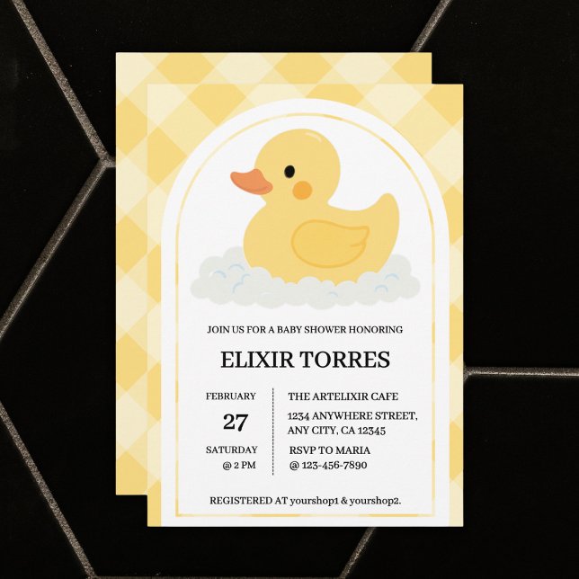 Yellow Modern Rubber Ducky Baby Shower Invitation (Creator Uploaded)