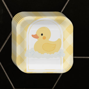 Yellow Modern Rubber Ducky Baby Shower Paper Plates