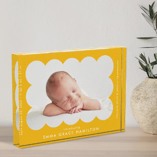 Yellow Modern Scalloped Birth Announcement Photo Block