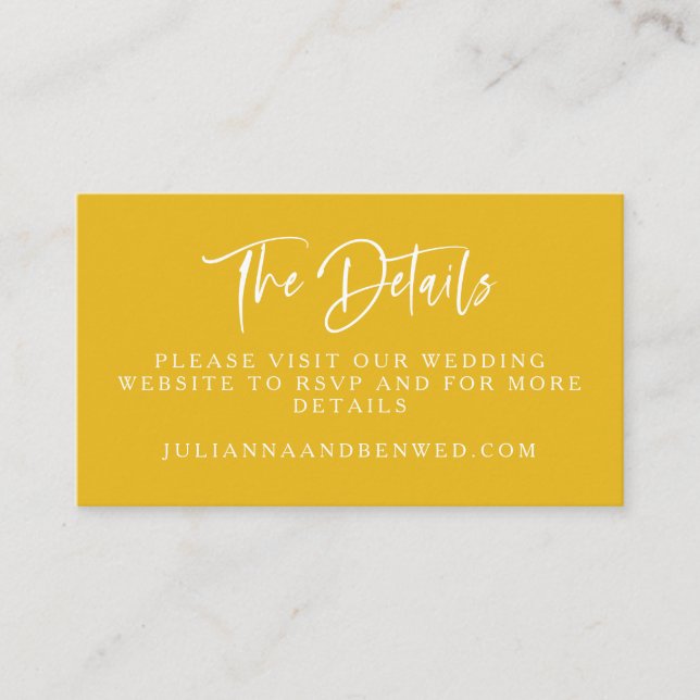 Yellow Modern Script Lettering Wedding Website Enc Enclosure Card (Front)