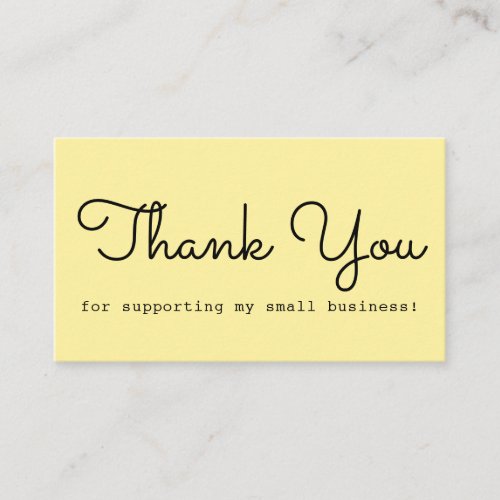 Yellow Modern Script Typography Thank You Business Card