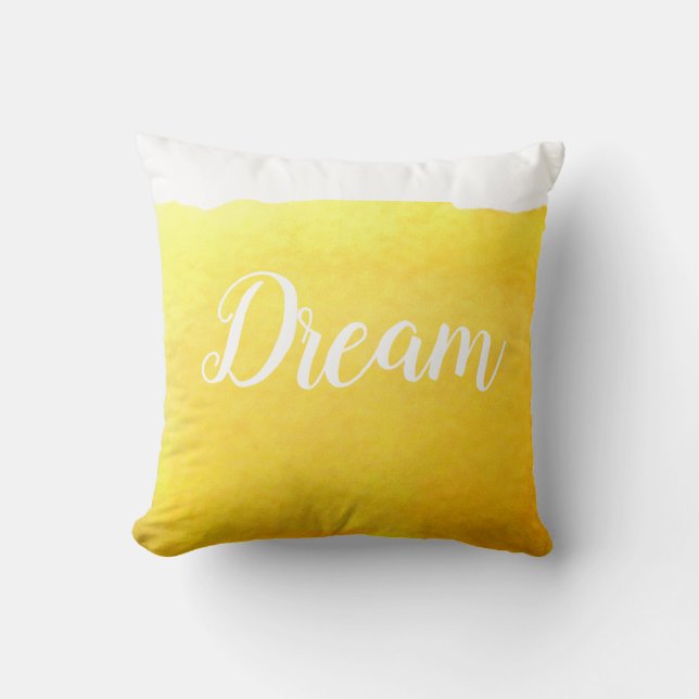 Yellow modern simple sandy beach design with dream throw pillow (Front)