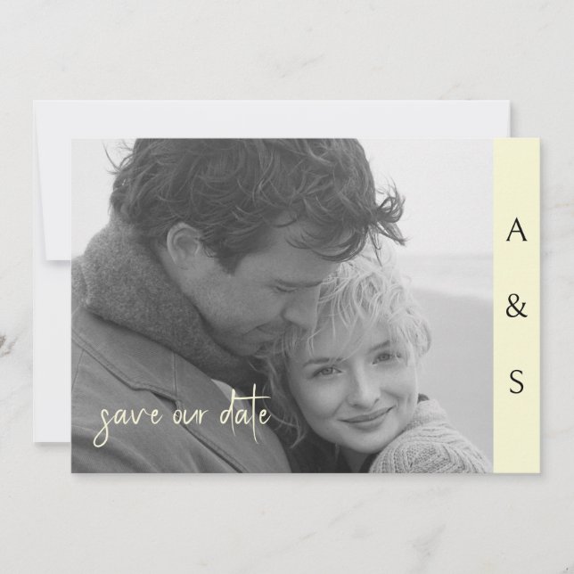Yellow Modern Simplicity B/W Photo Horizontal Save The Date (Front)
