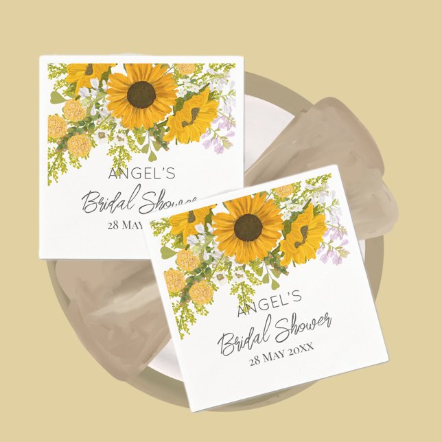 Yellow Modern Sunflowers Bouquet Bridal Shower Napkins (Creator Uploaded)