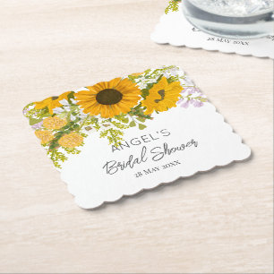Yellow Modern Sunflowers Bouquet Bridal Shower Paper Coaster