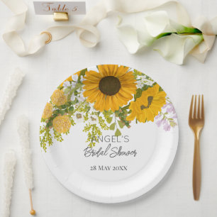 Yellow Modern Sunflowers Bouquet Bridal Shower Paper Plates
