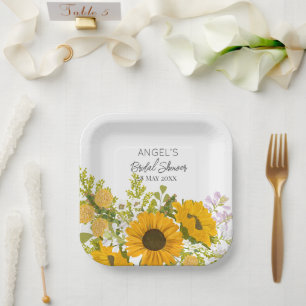 Yellow Modern Sunflowers Bouquet Bridal Shower Paper Plates