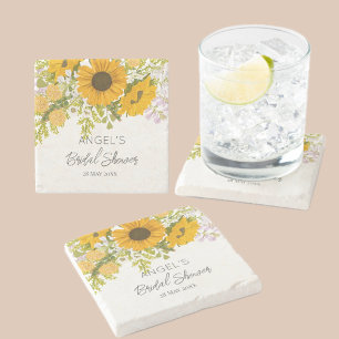 Yellow Modern Sunflowers Bouquet Bridal Shower Stone Coaster
